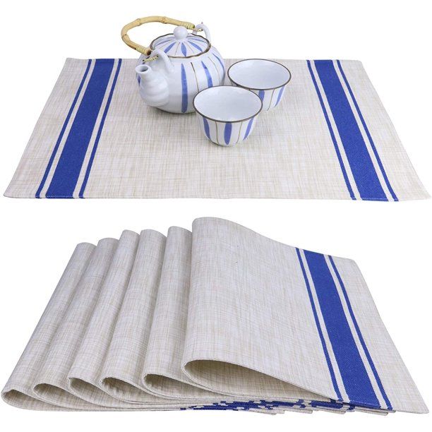 Gayan Celebrations 100% Cotton Woven Table Placemat Set (6 Pack of Cloth Placemats), French Strip... | Walmart (US)