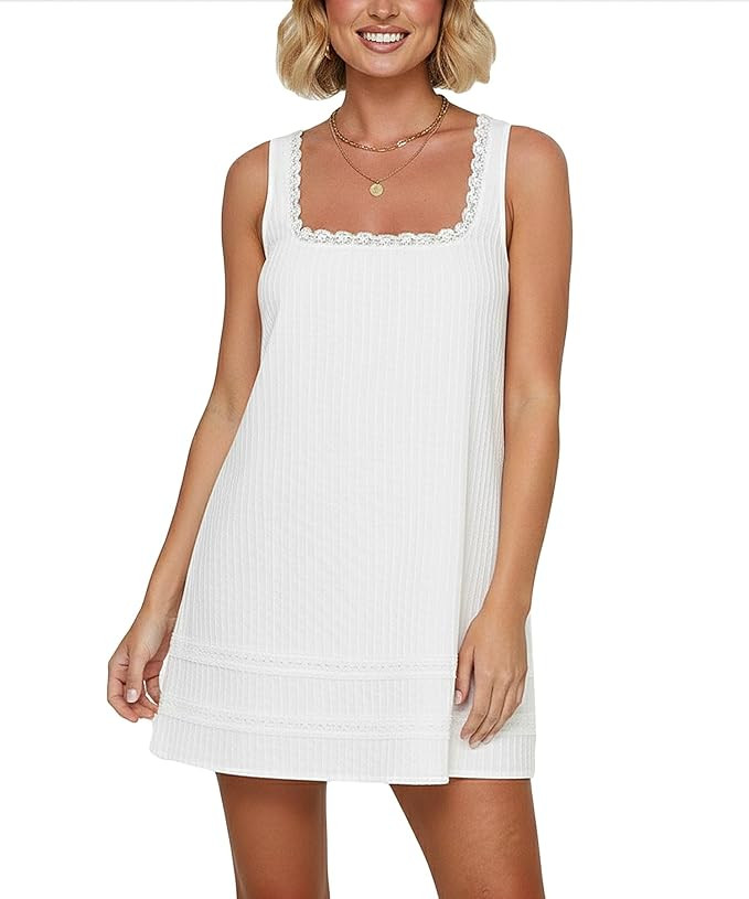 Women Sleeveless Square Neck Bobydoll Tank Mini Dress Sundress Flowy Swing A Line Dress Going Out... | Amazon (US)