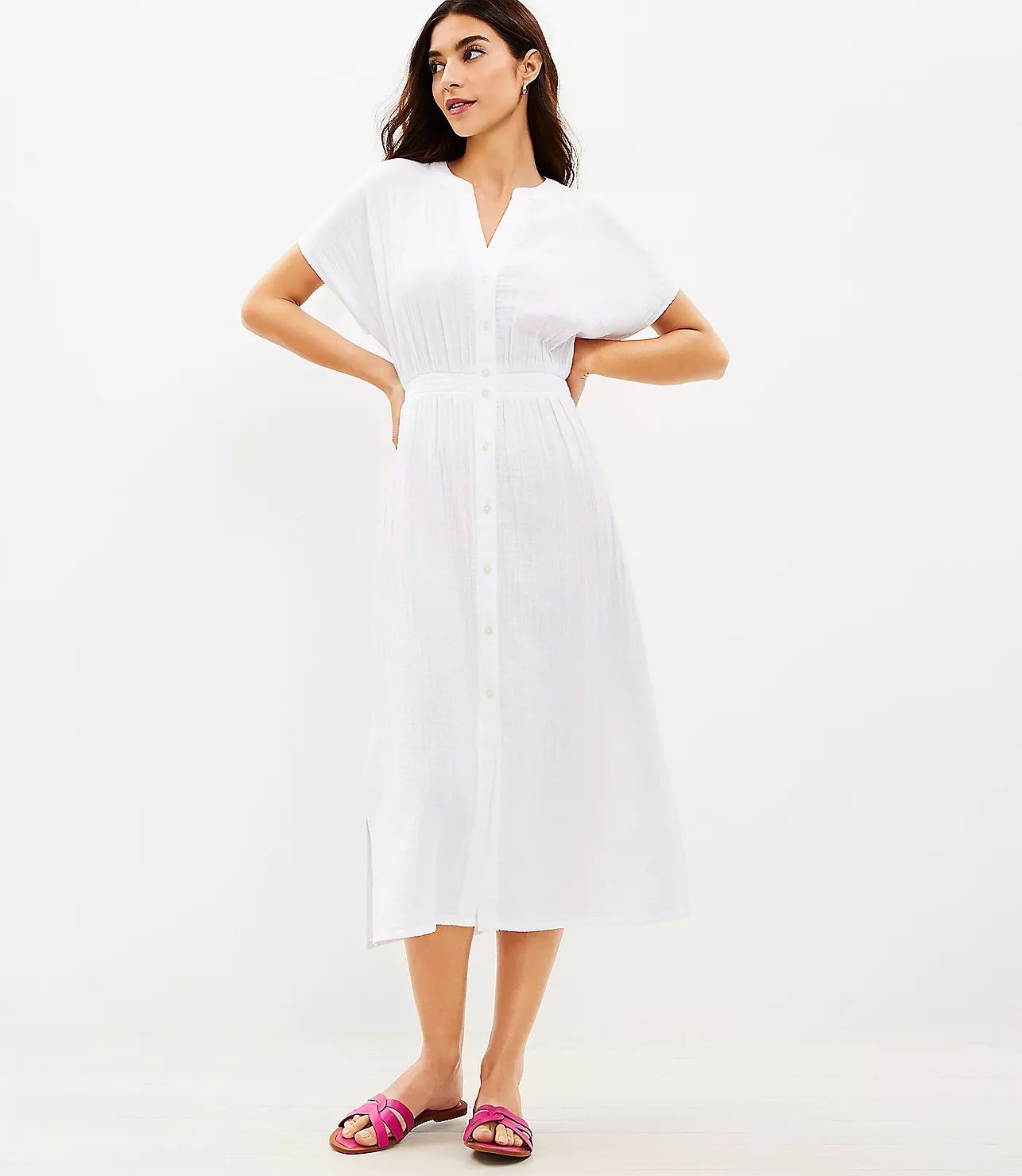 Gauze Midi Shirtdress | LOFT