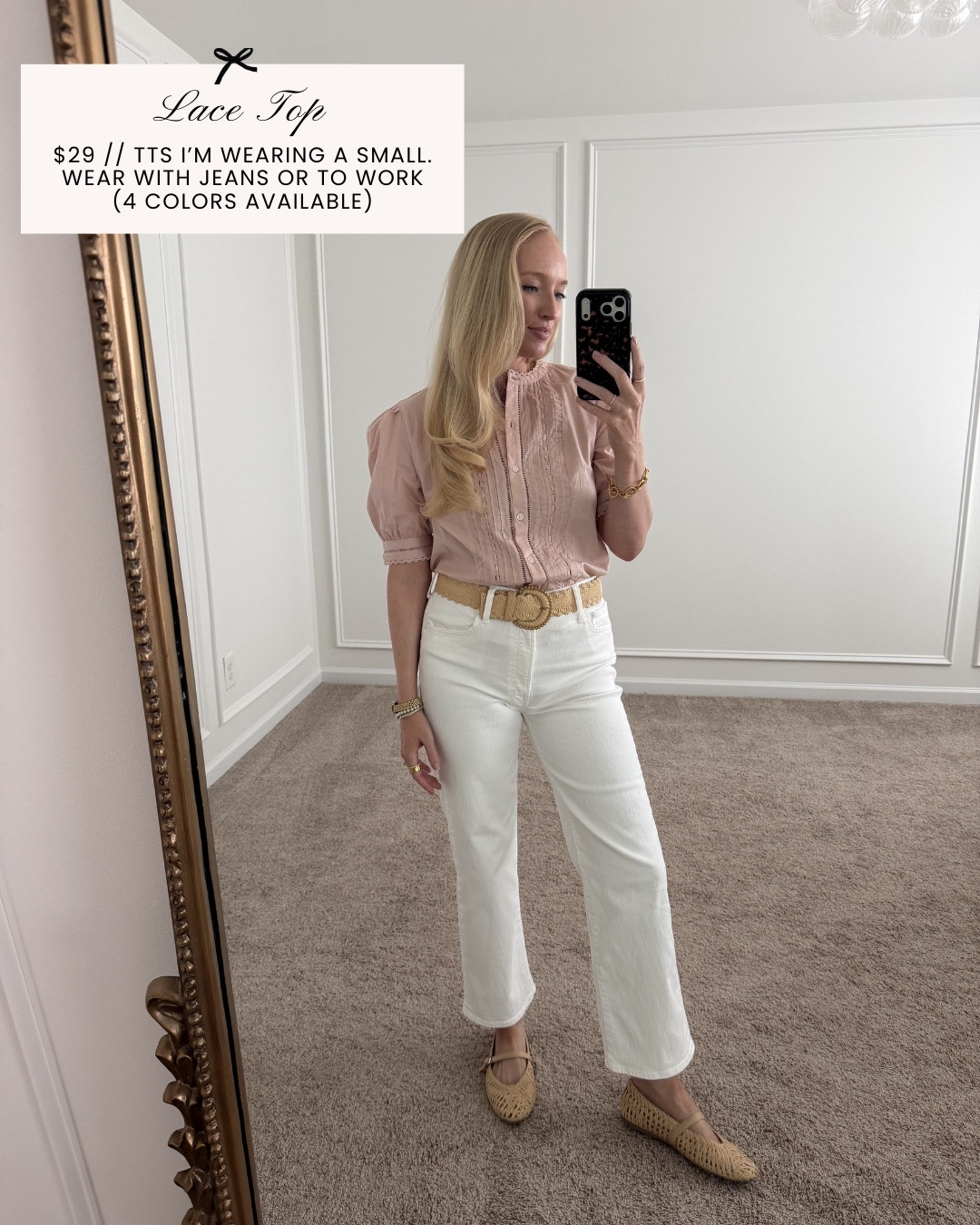 This cute blouse is a Walmart find! Wearing a size small with white jeans for a cute and casual spring look

#LTKootd