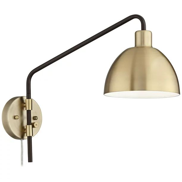 360 Lighting Industrial Farmhouse Swing Arm Wall Lamp Bronze Antique Brass Plug-In Light Fixture ... | Walmart (US)