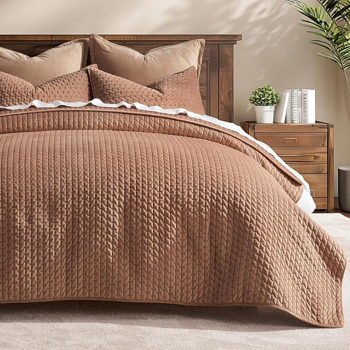 Cross-Stitch Velvet Quilt Set, Queen Size, Terracotta Clay | Amazon (US)