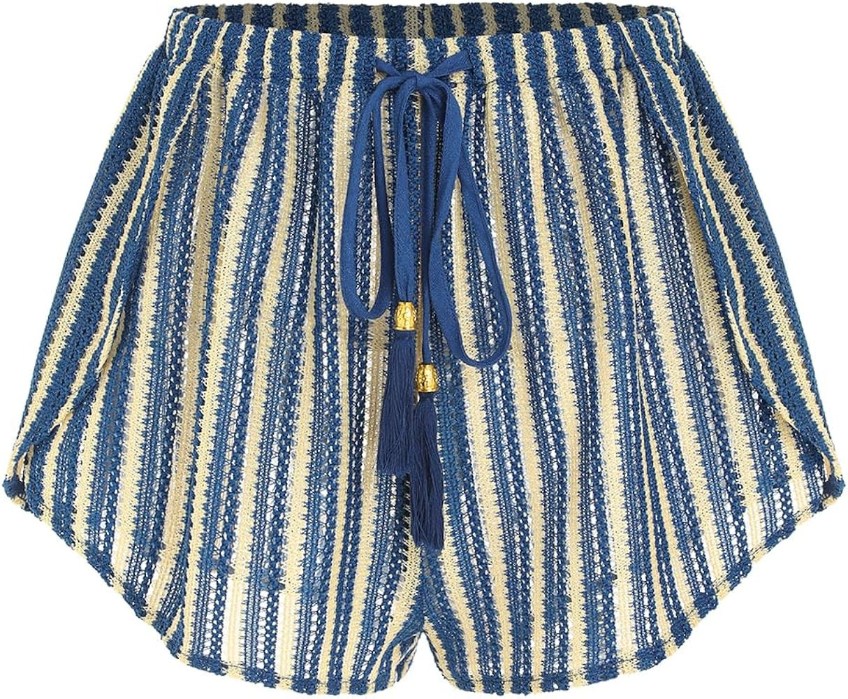 ZAFUL Crochet Cover Up Shorts for Women Beach Swimwear 2026 Boho High Waisted Drawstring Flowy Sw... | Amazon (US)