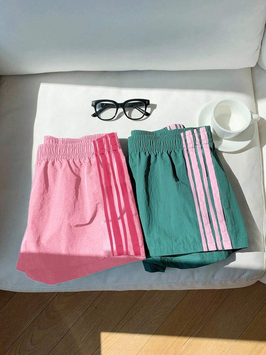SHEIN 2pcs Tween Girls' Colorful Contrast Waistband Shorts, Summer | SHEIN