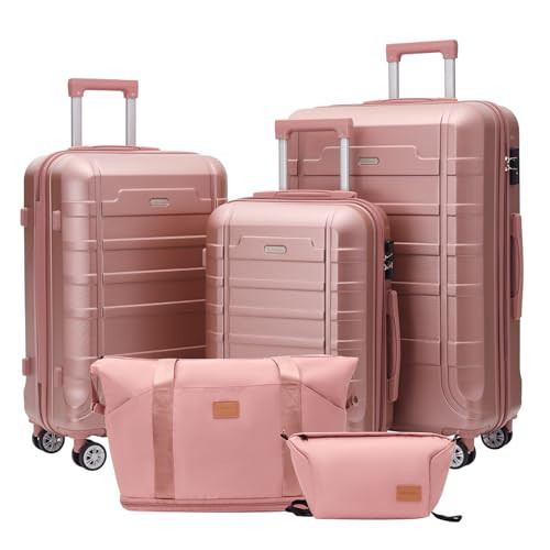BUBUBABA Luggage 20-24-28-Inch Set 5 Piece Luggage Set carry on luggage with wheels for Travel (Rose gold, 5 piece set-20-24-28-Inch) | Amazon (US)