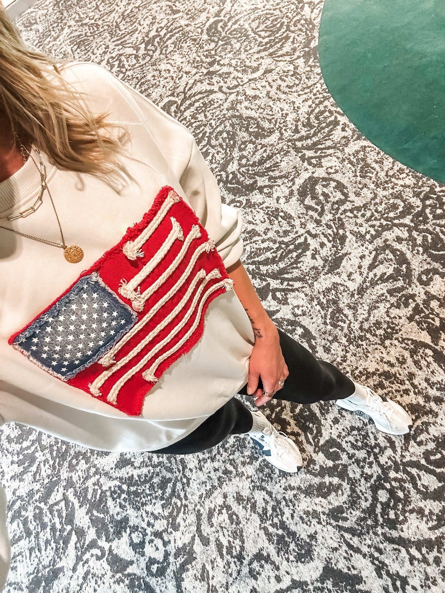 Embracing the cooler weather for Memorial Day weekend with this gorgeous and comfy American flag sweatshirt! So inexpensive and looks designer.

#LTKdayinmylife #LTKmomlife #LTKootd