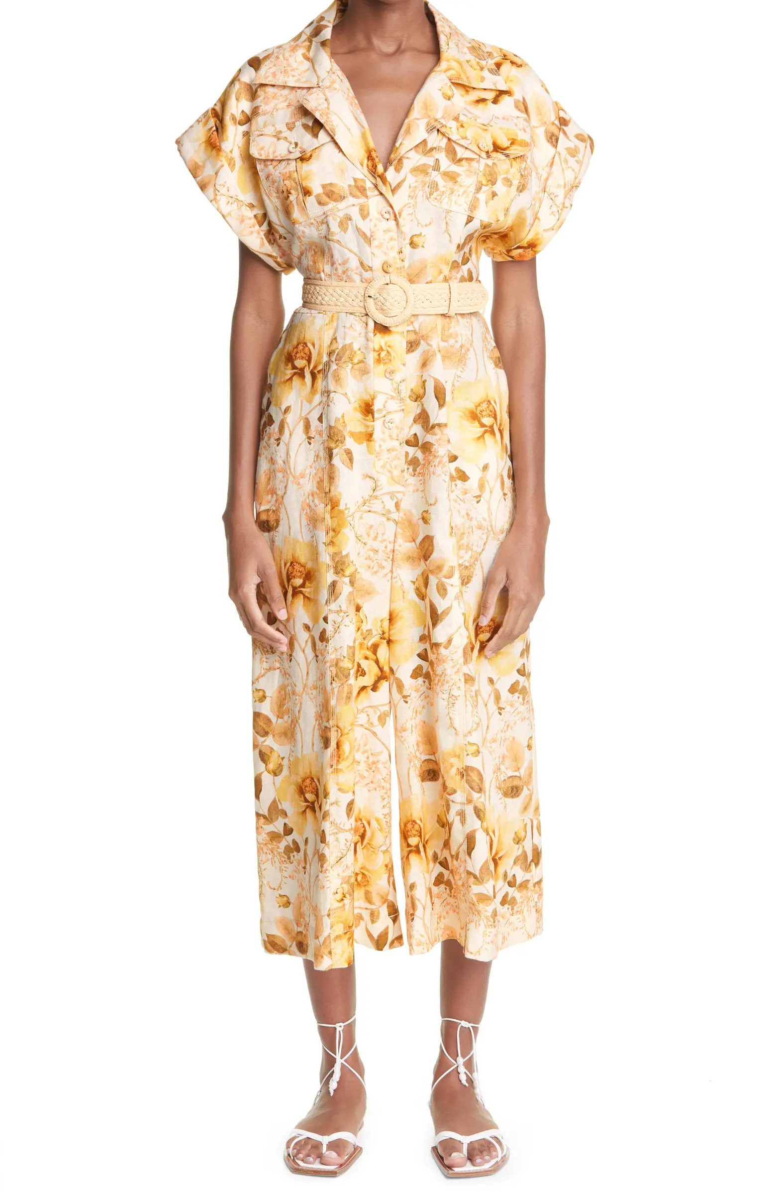 Zimmermann Rosa Floral Crop Linen Jumpsuit | Nordstrom | Nordstrom