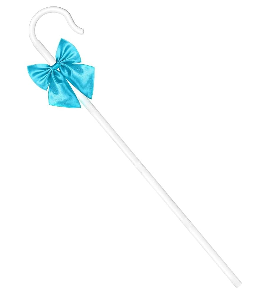 Shepherd Staff White Cane with Blue Bowtie, Plastic Shepherd Staff Hook for Adult/Kids Halloween ... | Amazon (US)