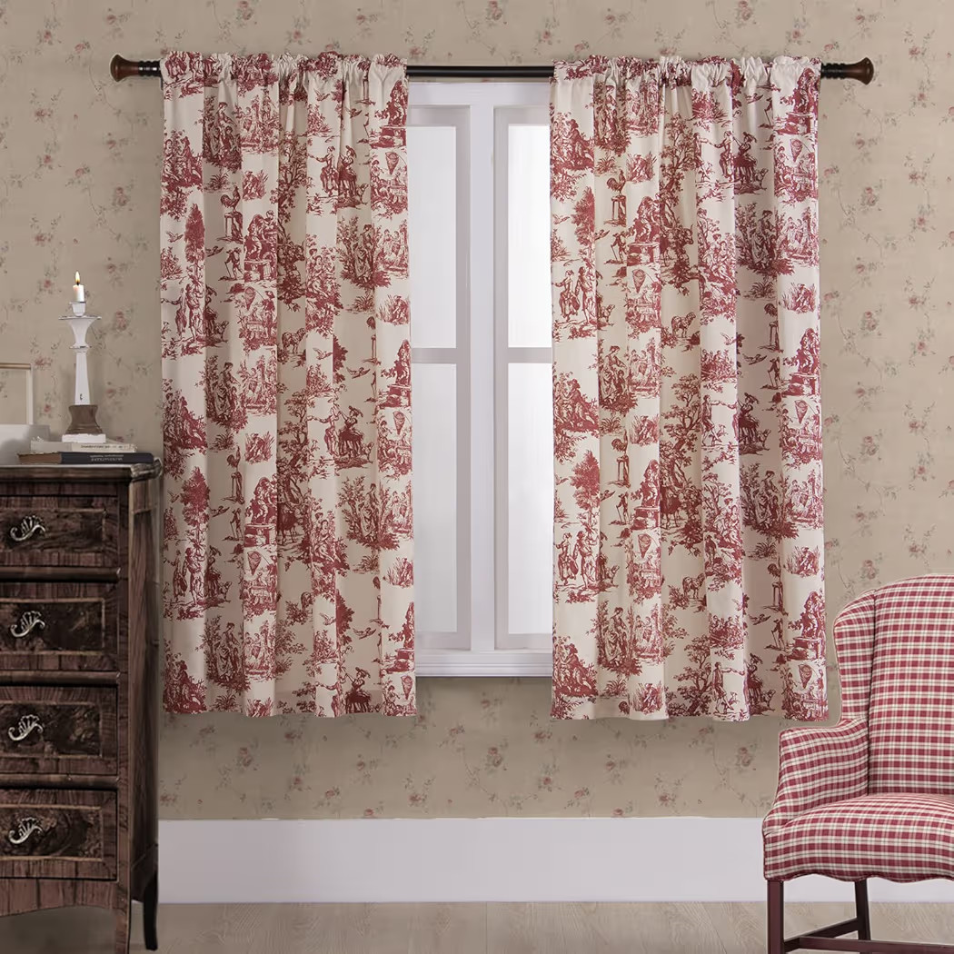Cream Curtains 63 Inch Length for Bedroom 2 Panels with Farmhouse Red Design Accents Room Decor P... | Amazon (US)