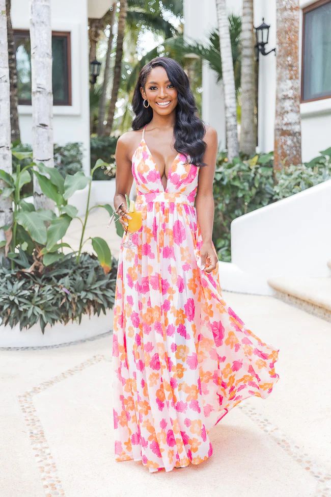 It All Begins With Love Pink/Orange Floral Maxi Dress FINAL SALE | Pink Lily