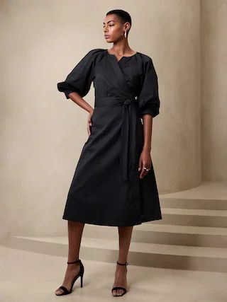 Blouson-Sleeve Midi Dress | Banana Republic Factory