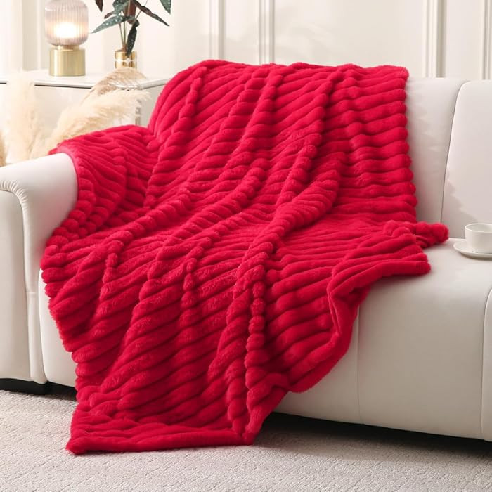 Luxury Faux Fur Throw Blanket, Cozy & Warm Soft Plush Ribbed Design,Gift for Women (Red, Twin (63... | Amazon (US)