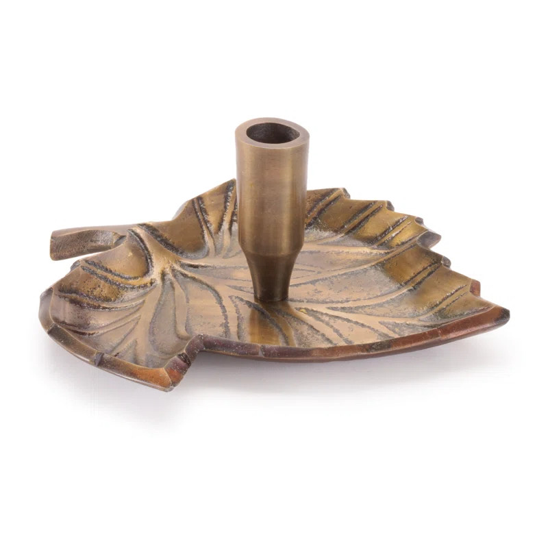 Metal Leaf Taper Candle Holder 5.75"L | Wayfair North America