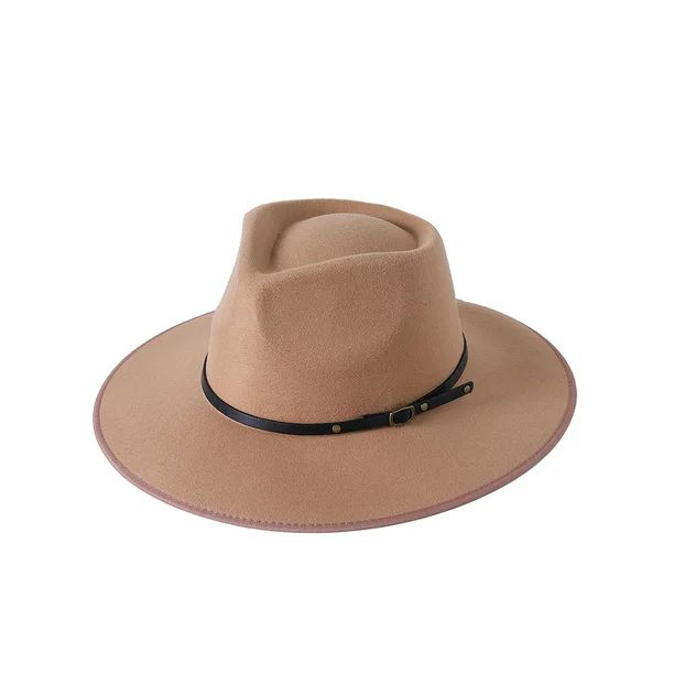 Unisex Men Women Western Cowboy Cowgirl Woolen Hat Wide Brim Cap Fedora Jazz Cap with Strap | Walmart (US)
