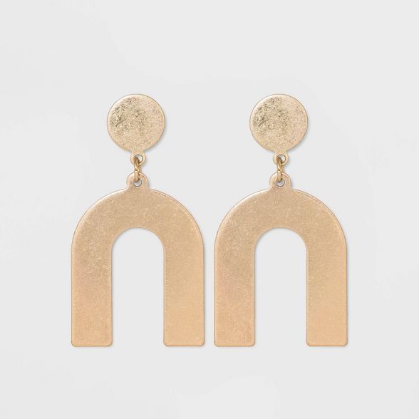 Flat Geometric Brass and in Worn Gold Post Top Earrings - Universal Thread™ Gold | Target