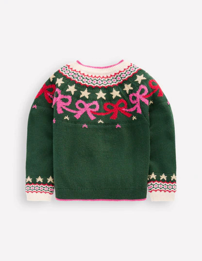 Edie Fair Isle Cardigan-Emerald Night Bows | Boden (US)