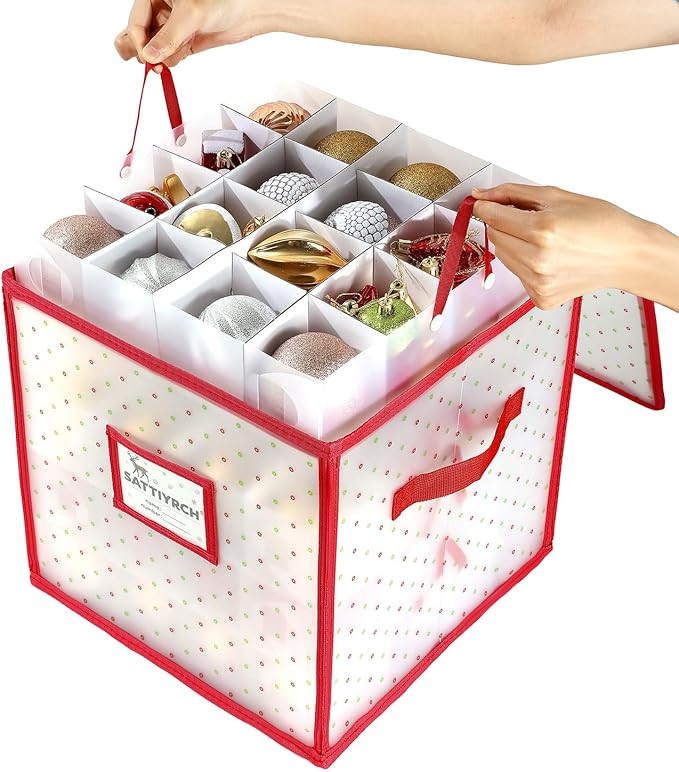 Sattiyrch Plastic Christmas Ornament Storage Box,4 Tray Customizable Divider, Zippered Closure, D... | Amazon (US)
