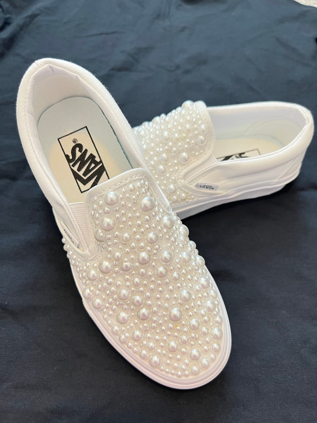Pearl Embellished Vans Custom Wedding Slip on Vans Custom Wedding Vans Pearl Wedding Vans Custom ... | Etsy (US)