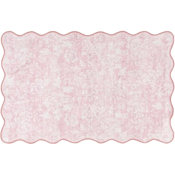 Mainstays Pink Feather Faux Fur Scalloped Indoor Accent Rug, 36"x56" | Walmart (US)