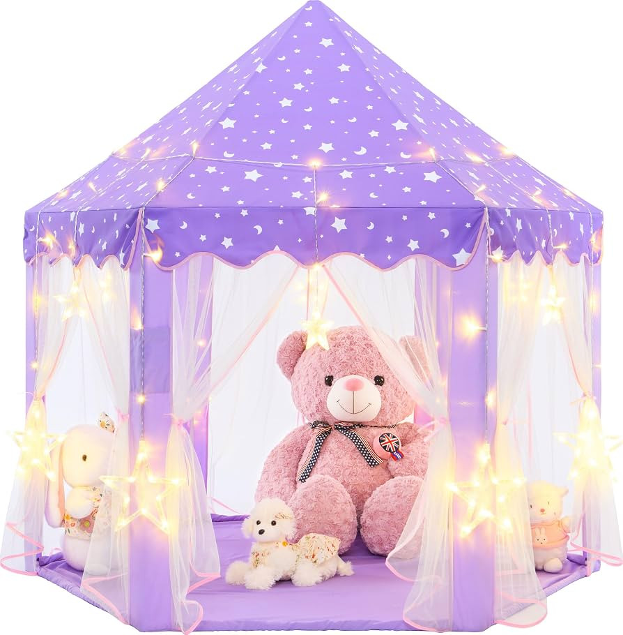EVOIONOS Purple Princess Tent for Girls, Kids Play Tent with Large Star Lights, Castle Playhouse ... | Amazon (US)