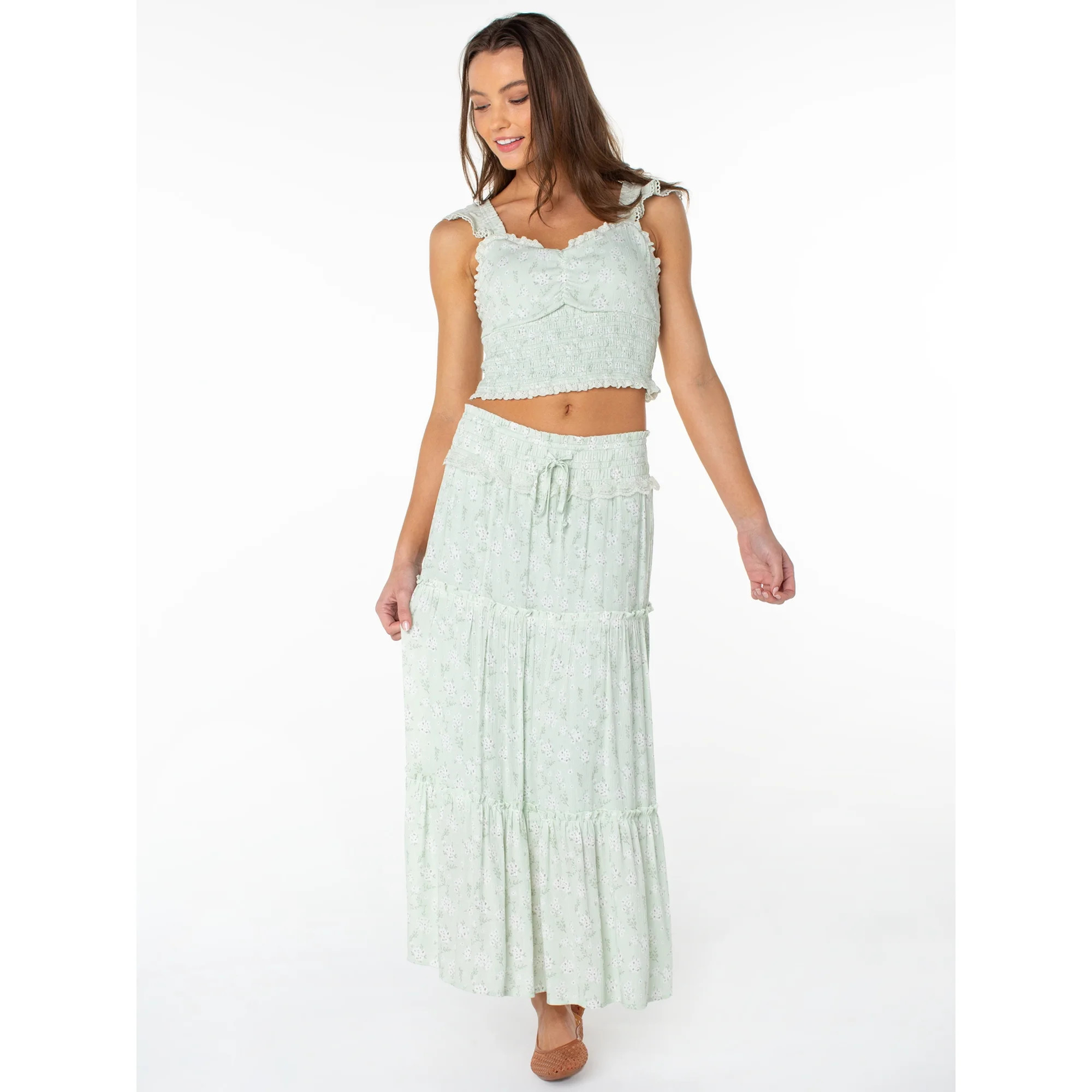 Celebrity Pink Women's and Women's Plus Floral Print Tiered Maxi Skirt, Sizes XS-4X | Walmart (US)
