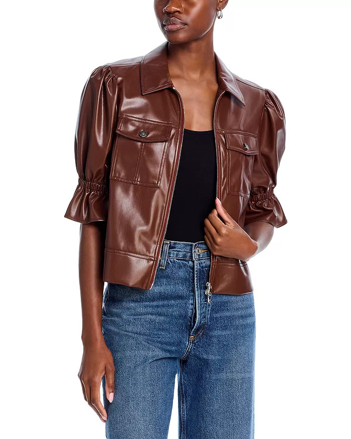 Cinq &agrave; Sept Faux Leather Puff Sleeve Jacket Women - Bloomingdale's | Bloomingdale's (US)