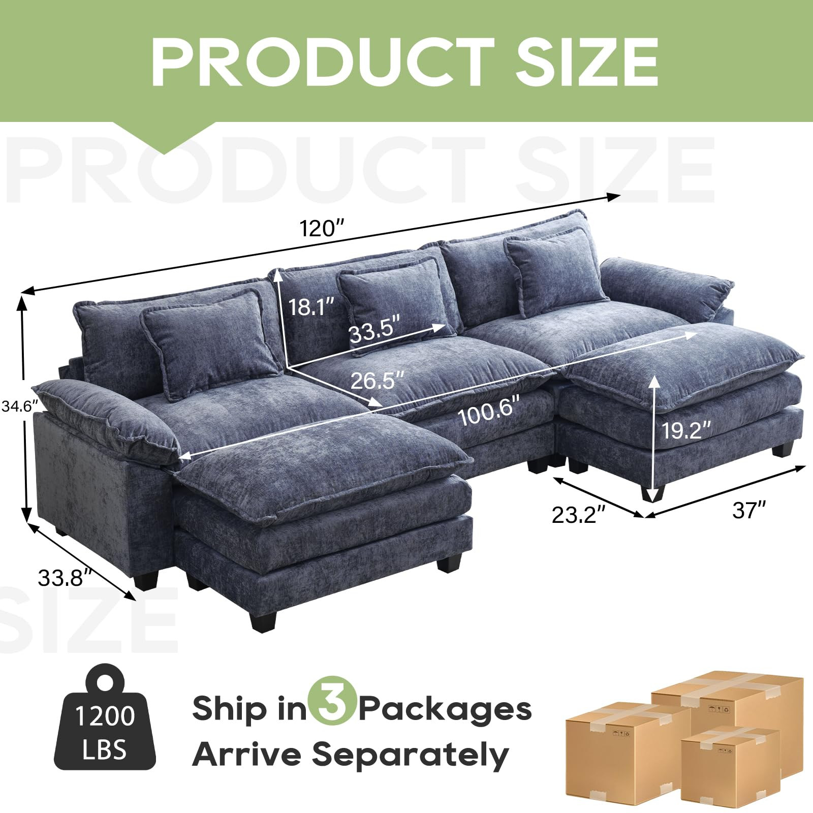 Modular Sectional Sofa, Comfy Cloud Couch Sectional Sofa with Ottoman, Chenille Sofa Sleeper Deep... | Amazon (US)