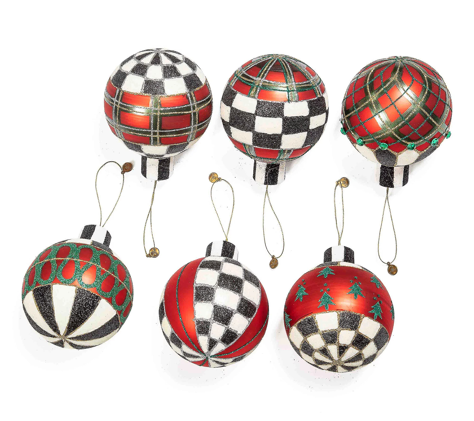 MacKenzie-Childs Tartan Glass Large Ball Orname ts, Set of 6 | QVC
