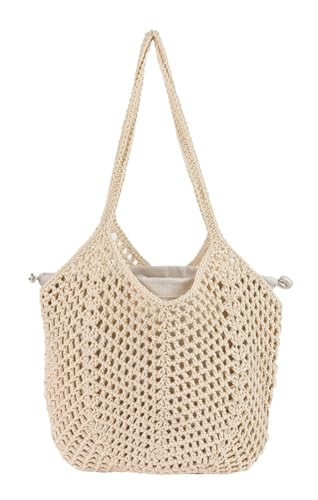 Jusavie Crochet Bags for Women Slouchy Hollow Woven Shoulder Purse Summer Beach Tote Handbags for Daily & Vacation 2025 | Amazon (US)