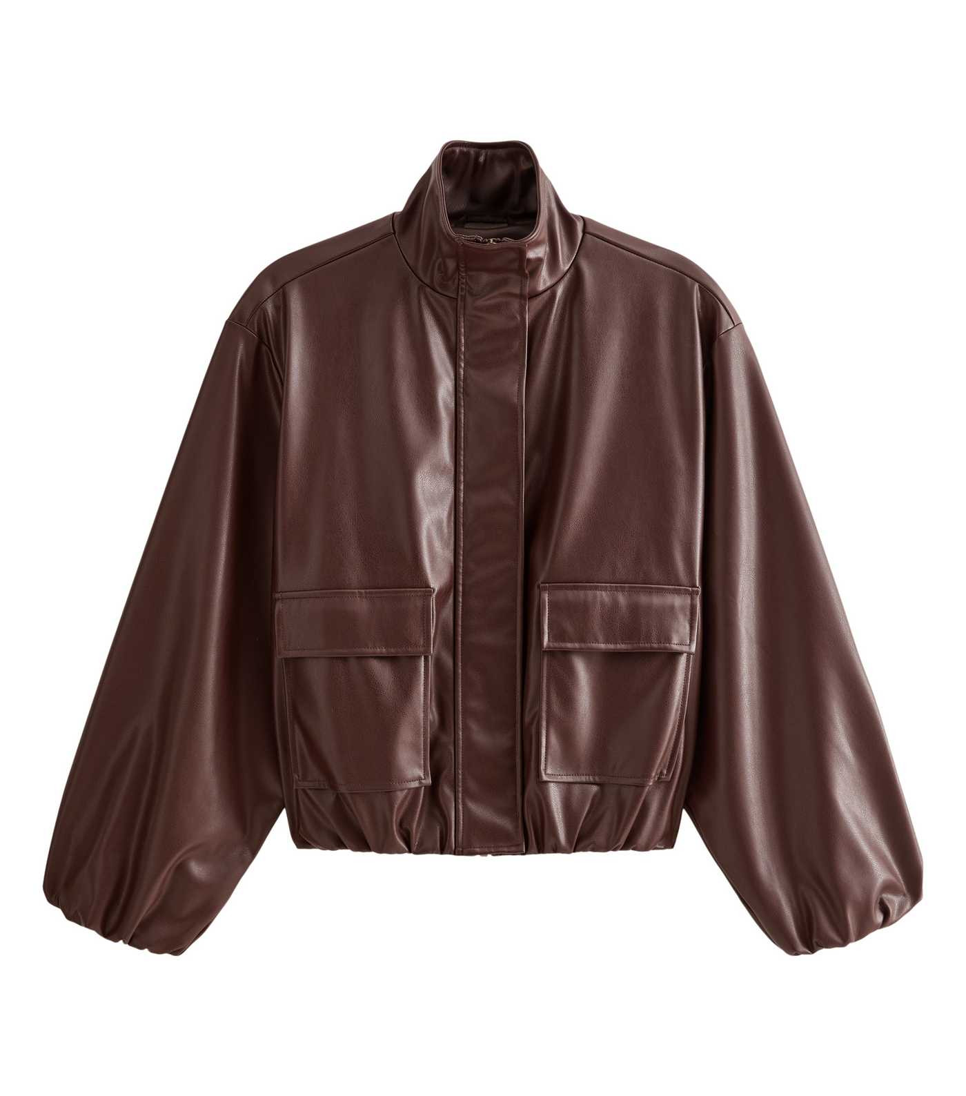 Dark Brown Faux Leather High Neck Jacket | New Look | New Look (UK)