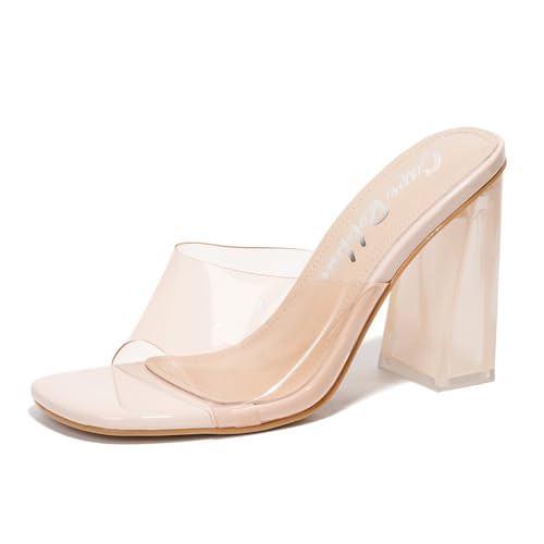 Cape Robbin Clear Slip On Block Heels for Women - Square Toe Chunky Dress Shoes for Women - Transparent Heeled Mule Sandals with 3.75 Inch Heel (Lynnett) Clear 11 | Amazon (US)