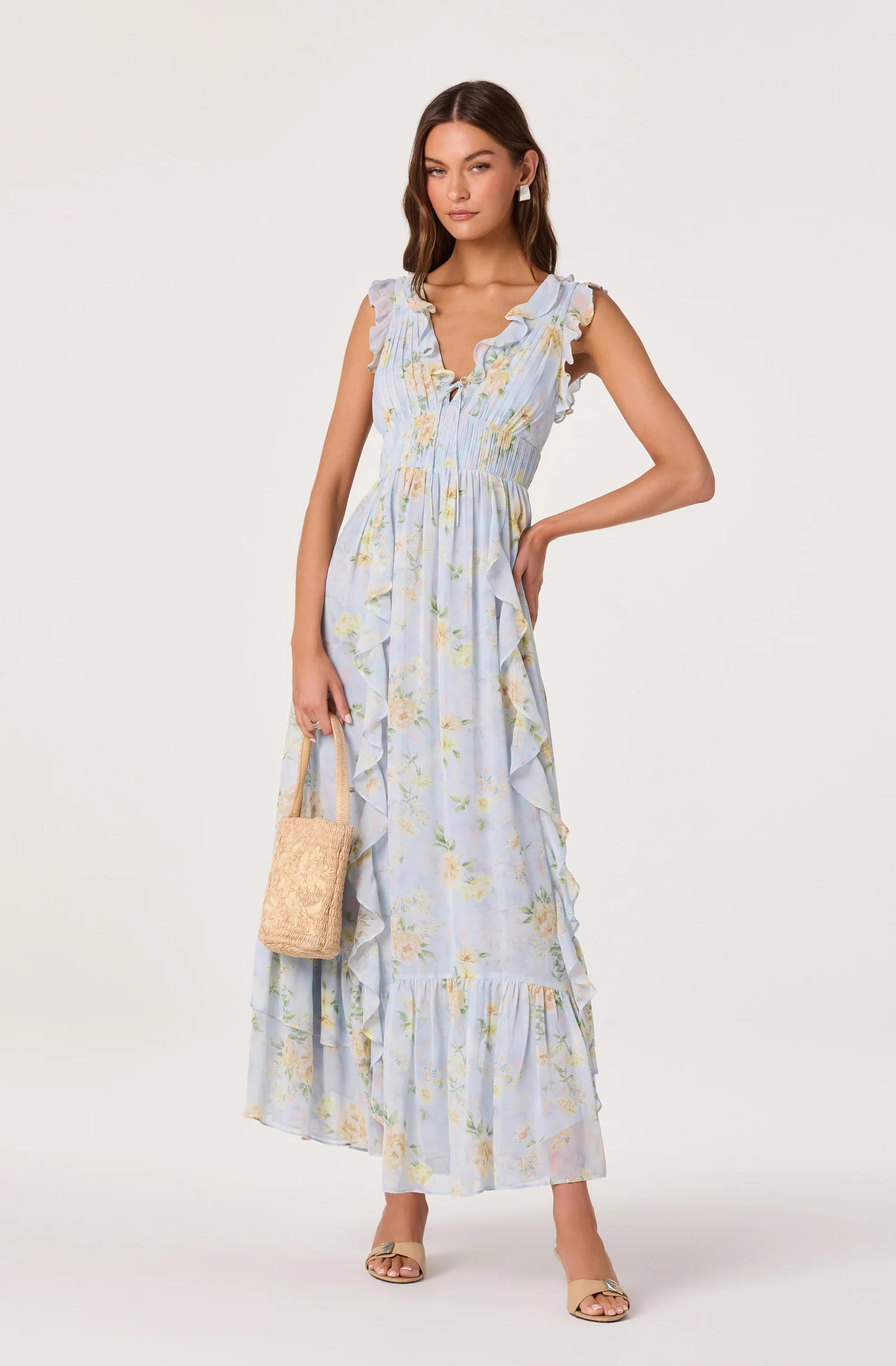 Kindra Ruffle Deep-V Maxi Dress | ASTR The Label (US)