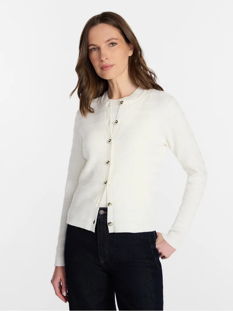 Time and Tru Women's Puckered Stitch Cardigan Sweater, Lightweight, Sizes XS-XXXL | Walmart (US)