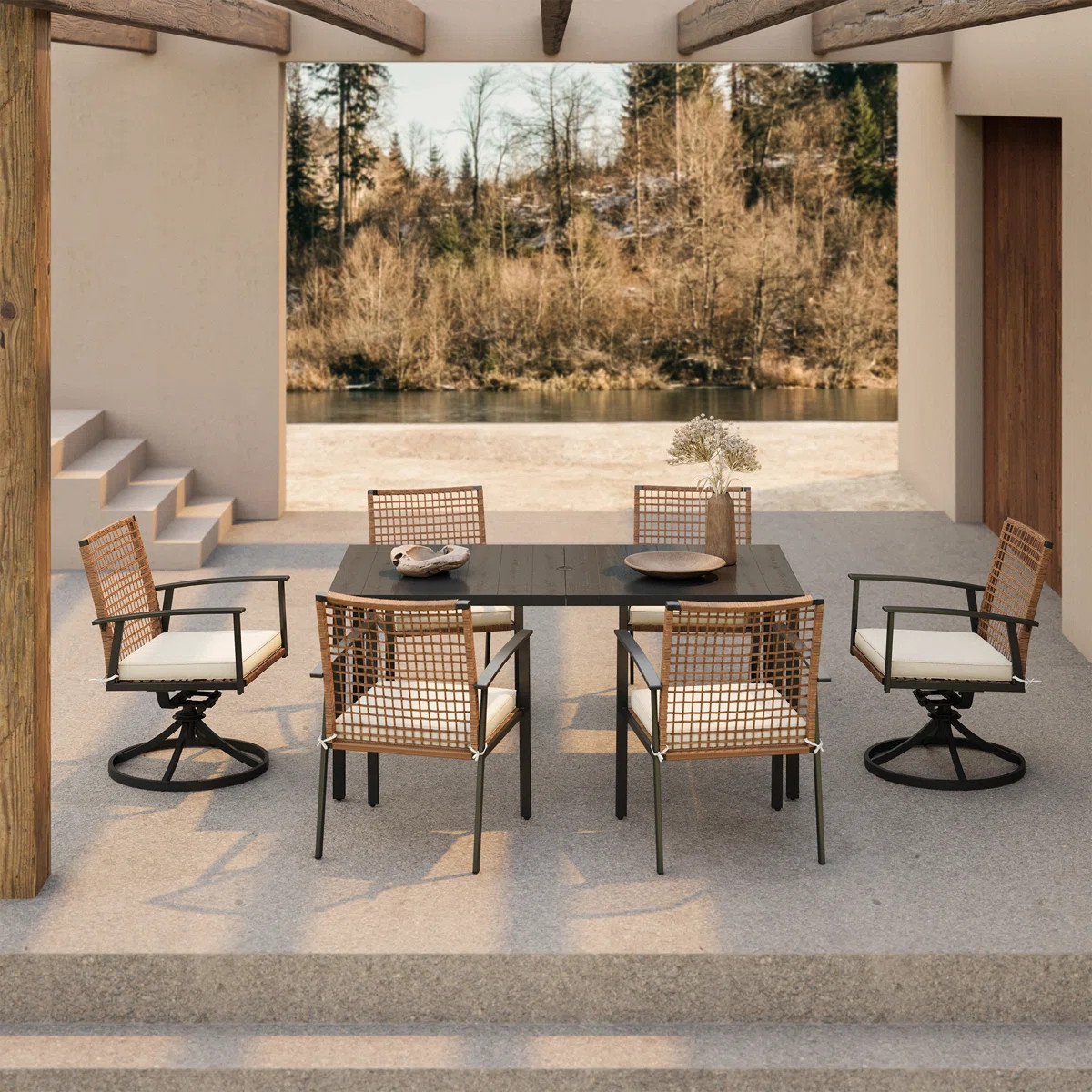6-Person PE Wicker Patio Dining Set with Swivel Chairs | Wayfair North America