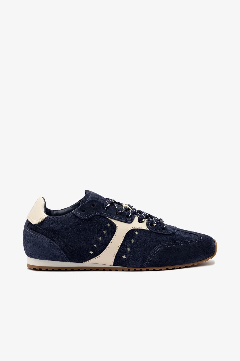 Stella Sneaker In Navy Suede and Ivory Leather | Larroude