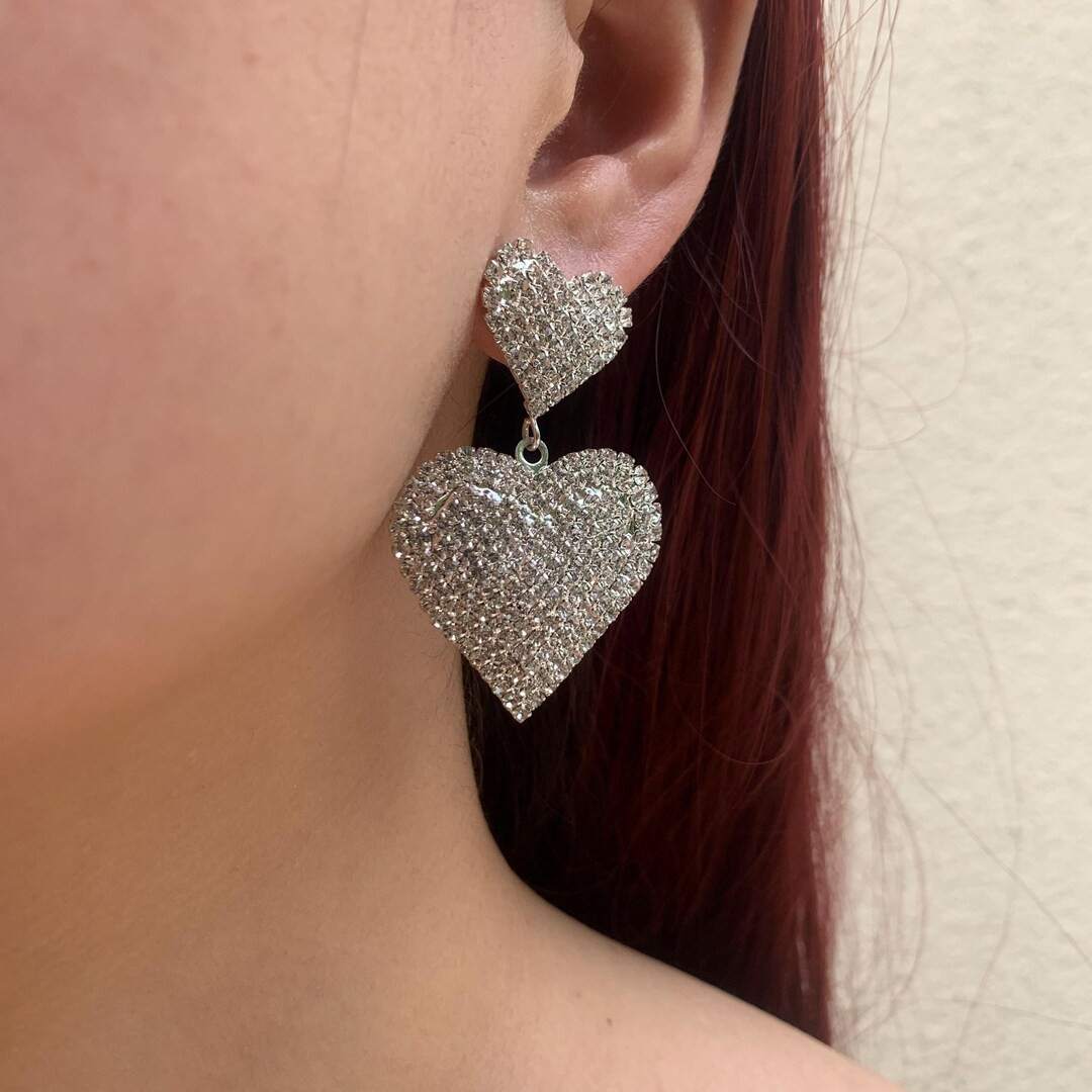 Sparkling Double Heart Dangle Earrings | Bridal Jewelry | Wedding Earrings | Bridesmaid Earrings ... | Etsy (US)