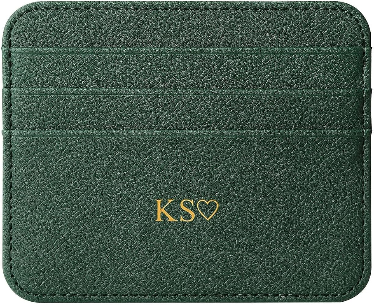 Personalisa Gold Silver Initials Credit Card Holder Wallet, PU Leather Ultra Slim Wallet, Thin Mi... | Amazon (US)