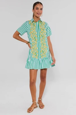 Green Striped Drop Waist Short Dress | Avara