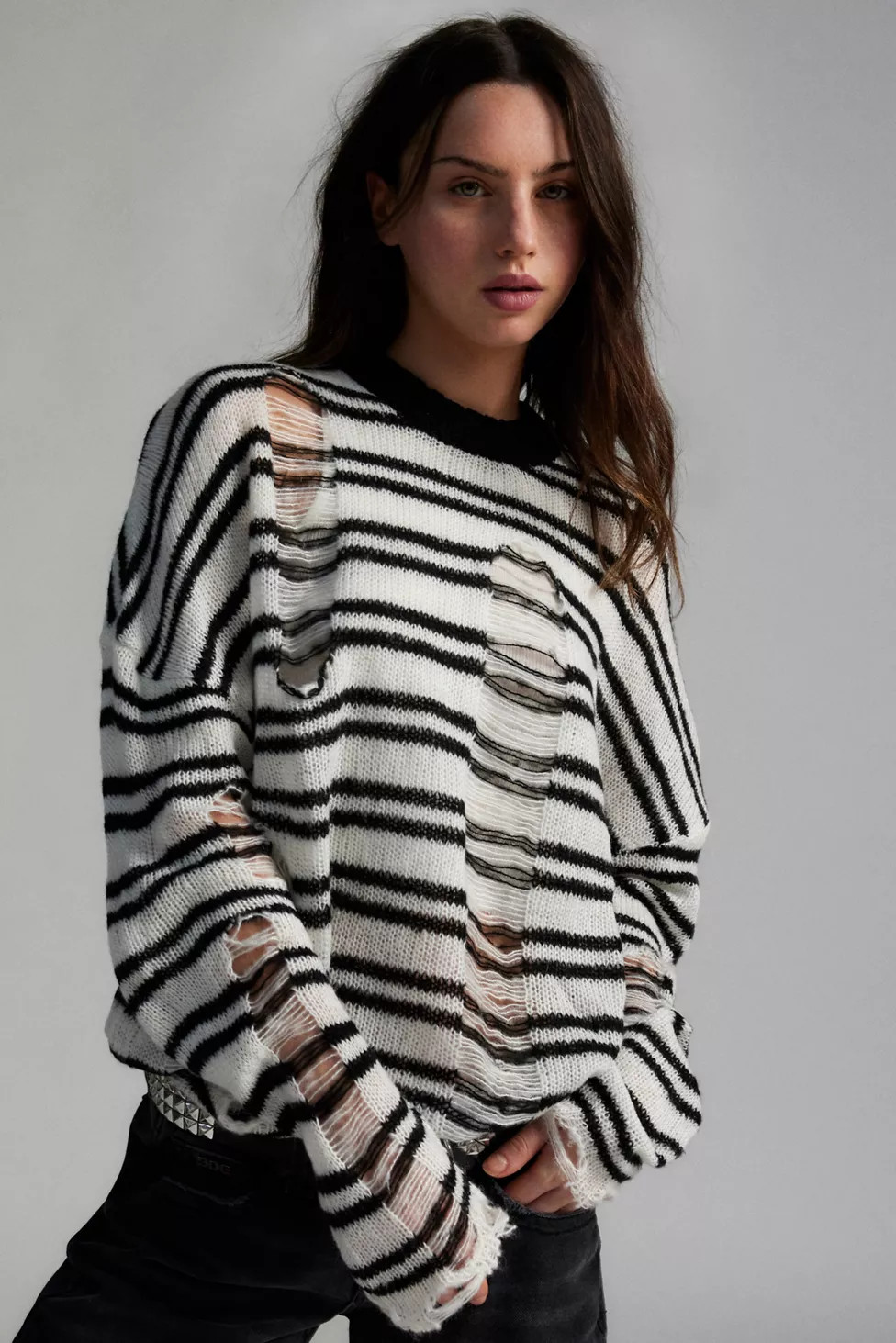 The Ragged Priest Dexter Distressed Striped Crew Neck Sweater | Urban Outfitters (US and RoW)