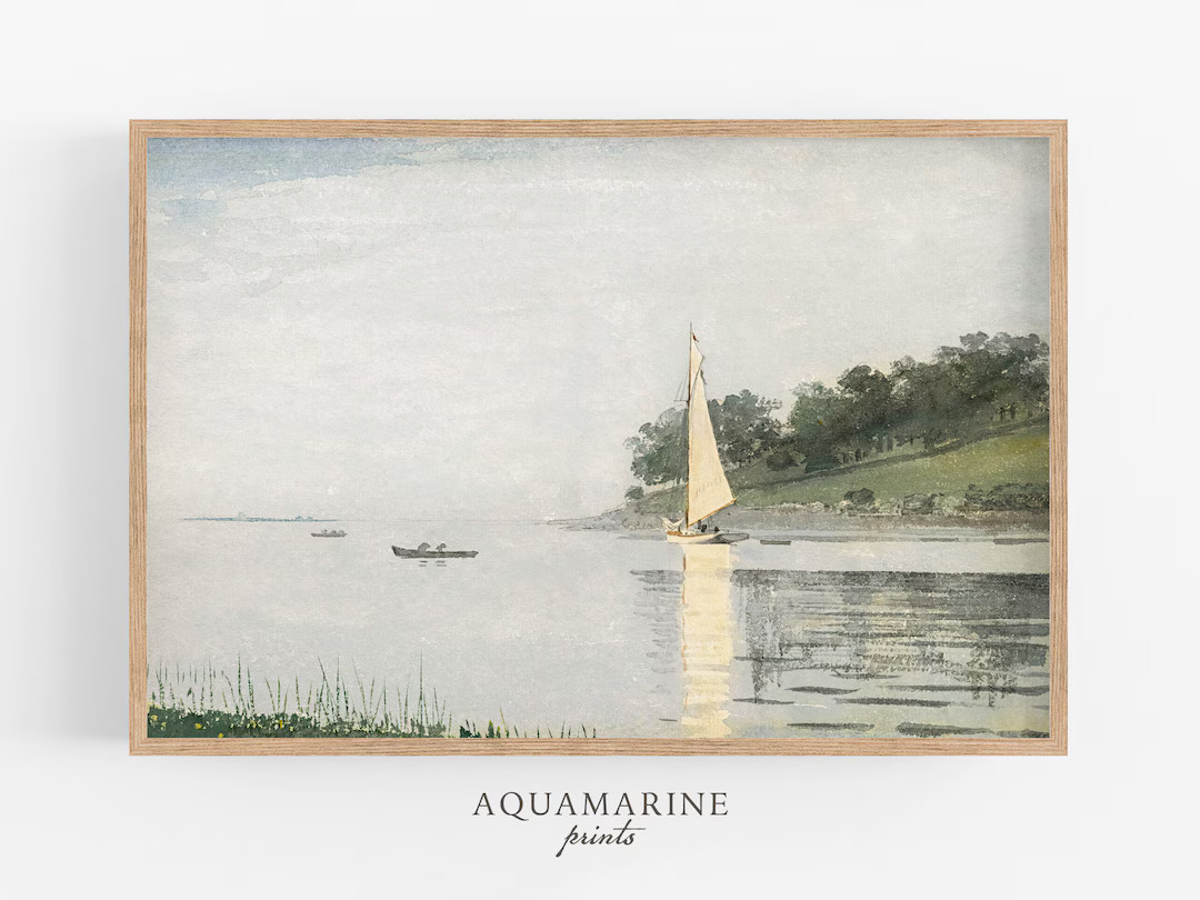 Sea Painting, Sea Landscape Print, Sailboat Print, Vintage Coastal Wall Art, Nautical Wall Art, B... | Etsy (US)