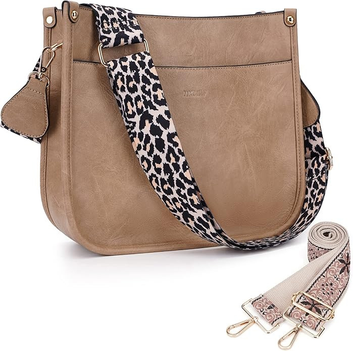 HKCLUF Crossbody Bags for Women Designer Leather Hobo Handbags With 2 Adjustable Leopard Guitar S... | Amazon (US)