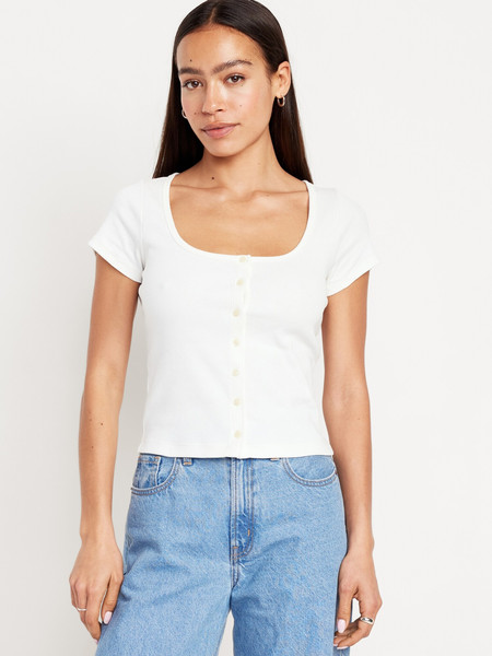 Rib-Knit Button-Down Top | Old Navy (US)