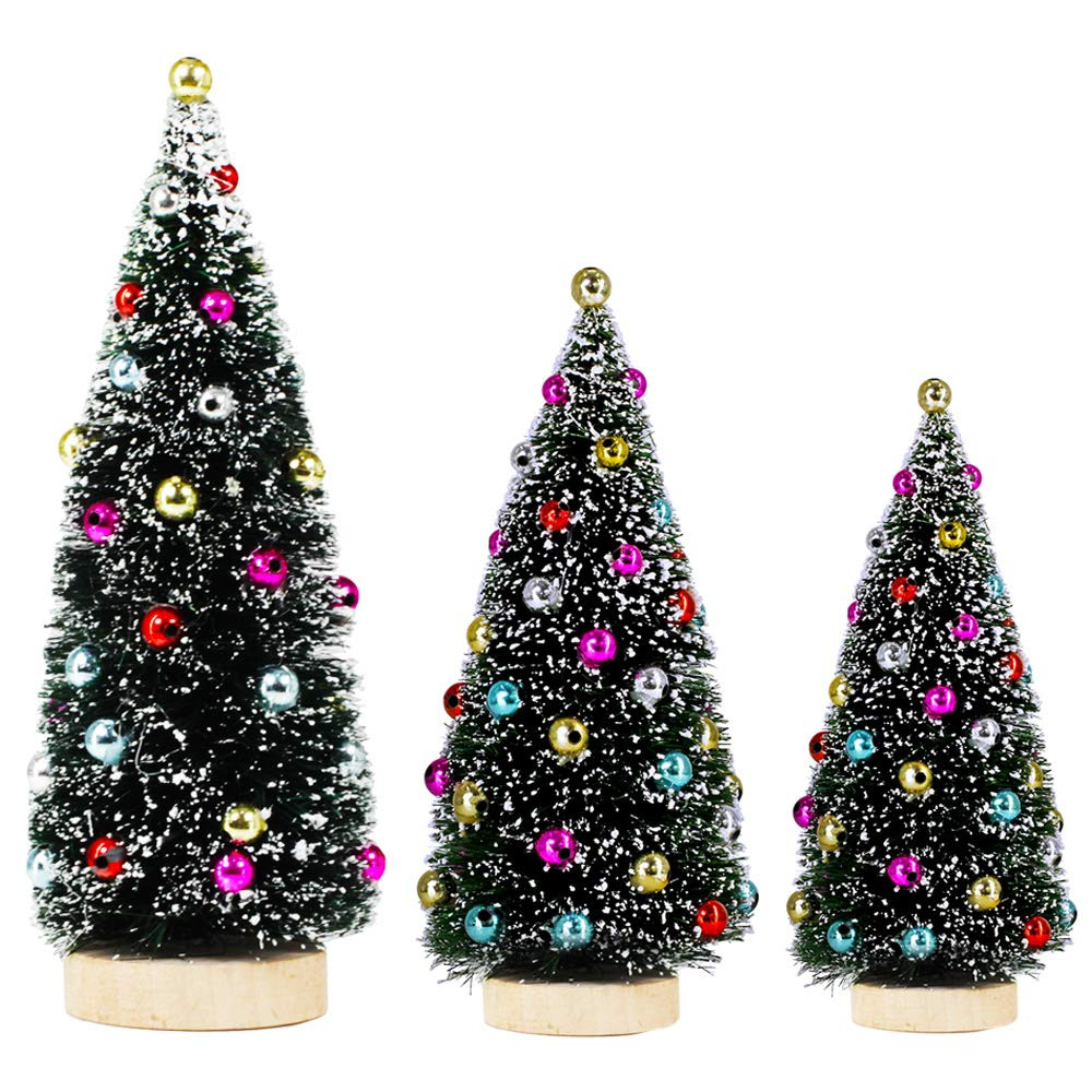 Amazon.com: Winlyn 3 Pack Artificial Mini Tabletop Christmas Trees Tiny Frosted Bottle Brush Tree... | Amazon (US)