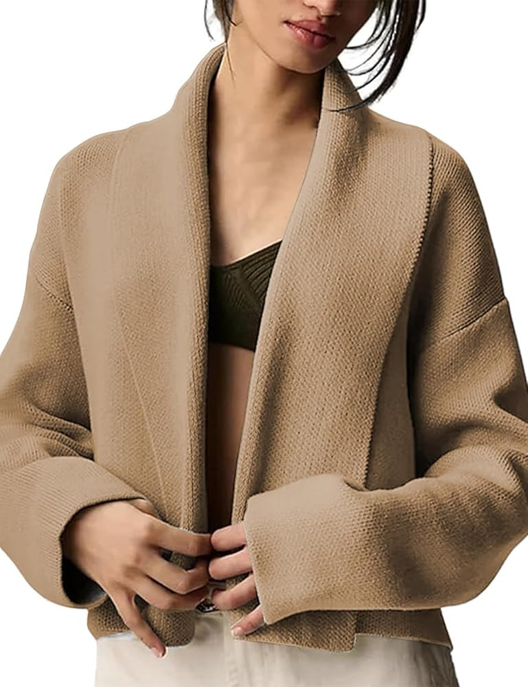 Womens Cropped Cardigan Sweaters Open Front Coatigan Jacket Long Sleeve Sweater Coat Trendy Fall ... | Amazon (US)