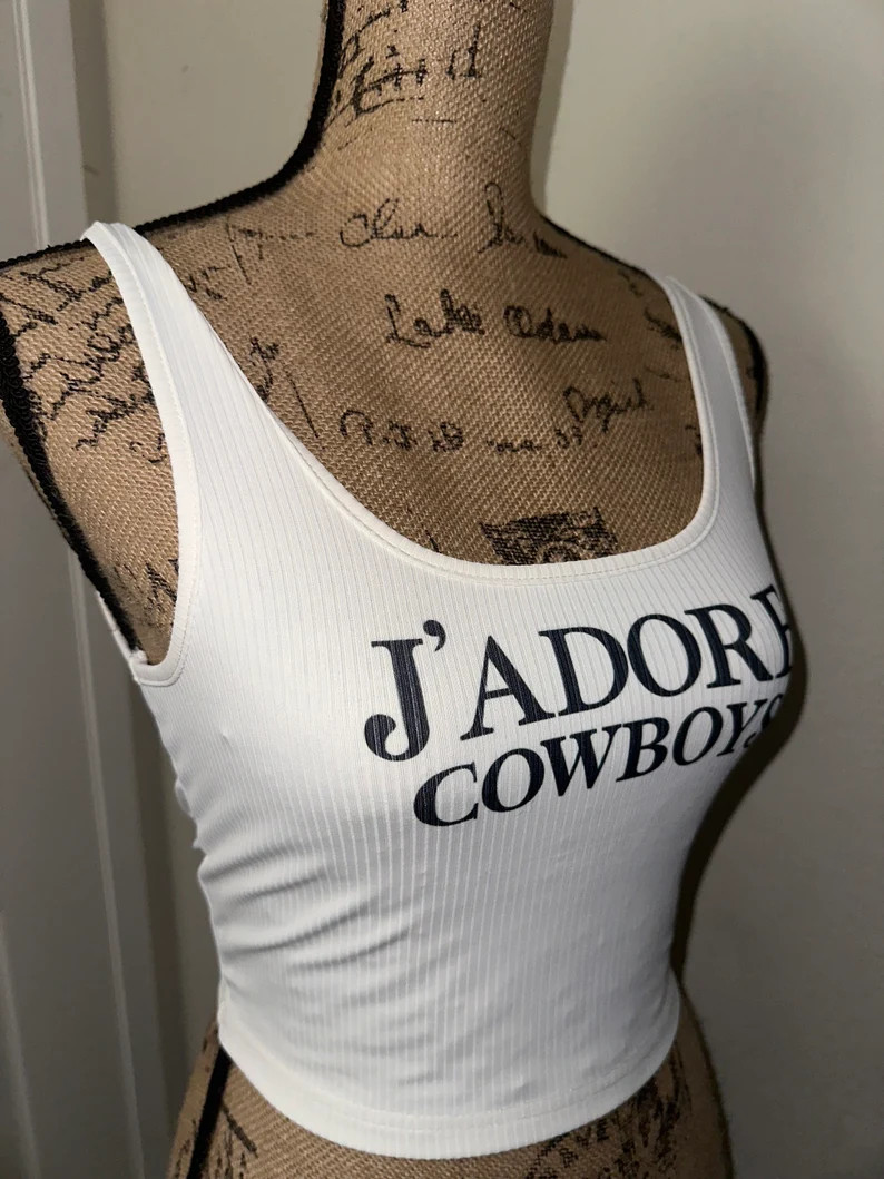 J’adore Cowboys Tank Top, I Love Cowboys Shirt, White Summer Crop Top, Western Wear, Country Co... | Etsy (US)