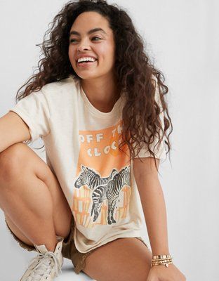 Aerie Zebra Graphic Distressed Boyfriend T-Shirt | American Eagle Outfitters (US & CA)