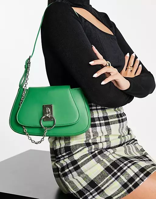 Ego saddle bag with silver chain and hardware in green | ASOS (Global)