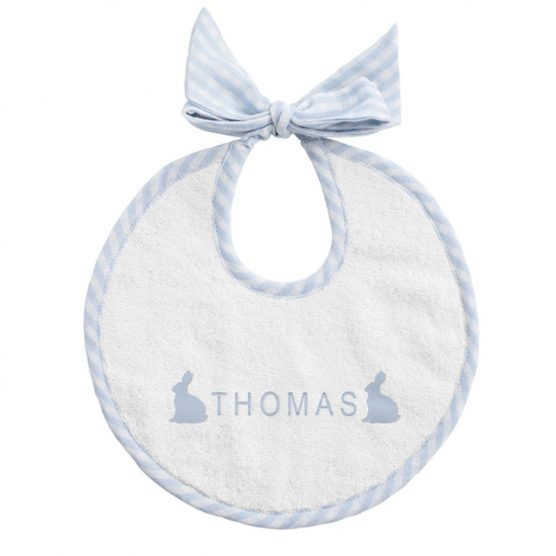 Louelle Personalized Easter Newborn Bib – Blue Gingham | The Tot