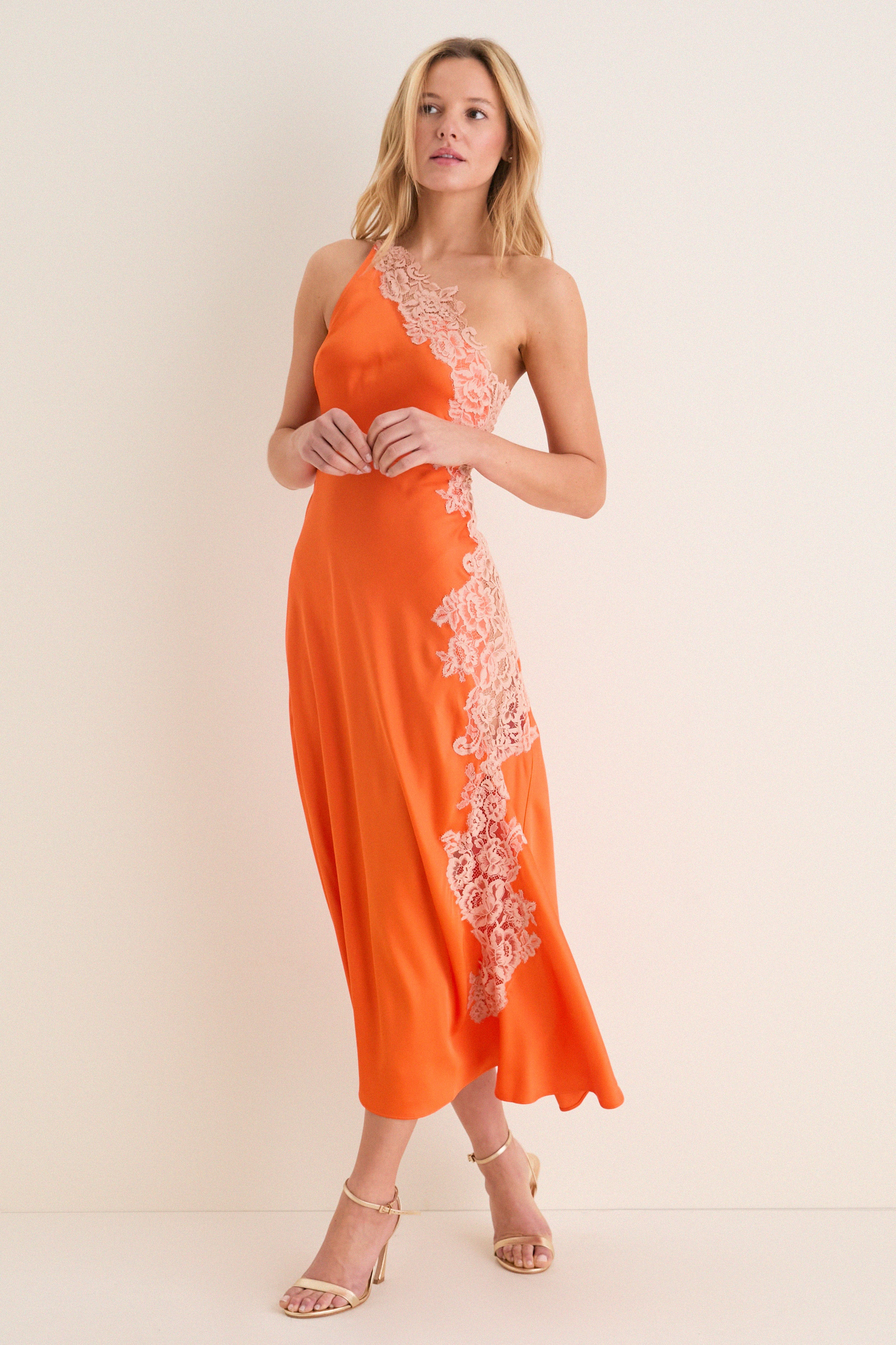 Vivid Orange with Pale Blush Lace Lou Dress | Tuckernuck (US)