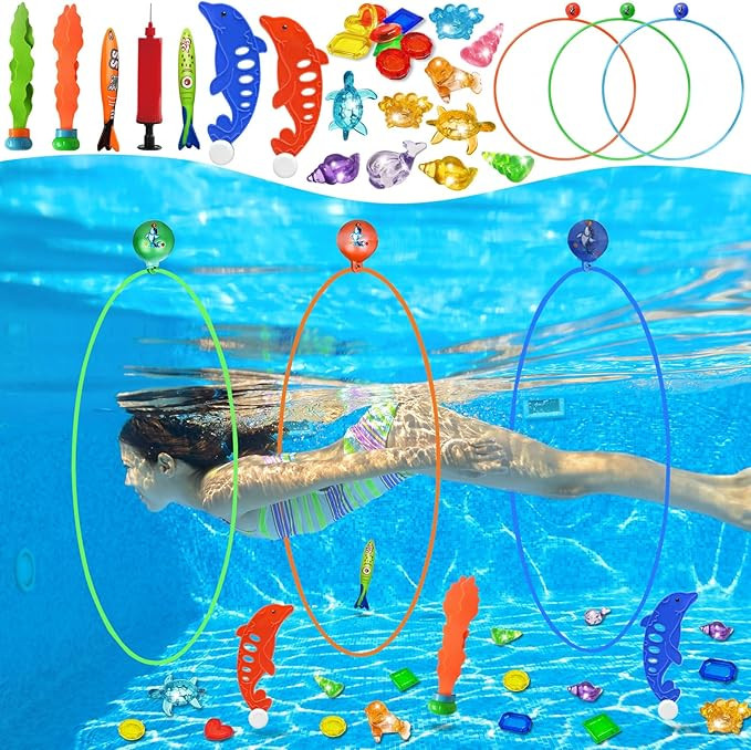 Jasonwell Pool Toys Diving Rings - 28PCS Swim Thru Rings Pool Game Diving Toys with Dive Ring Und... | Amazon (US)